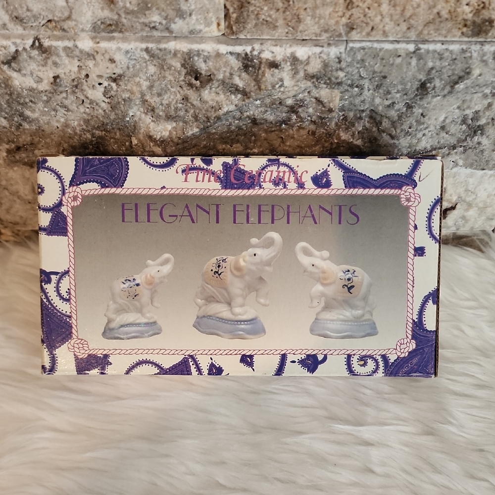 Fine Ceramic Elegant Decor Elephants Fine Ceramic Figurines - Light Blue